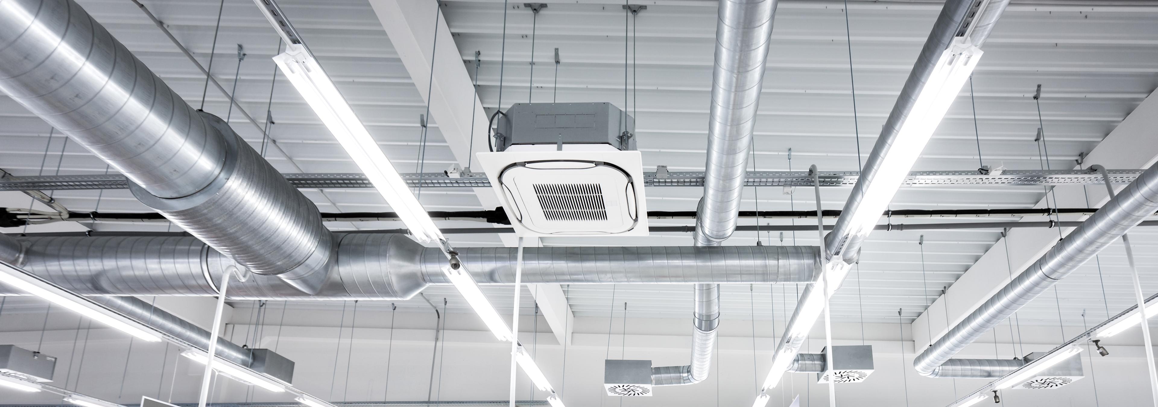 Commercial ductwork and ceiling-mounted mini-split installation